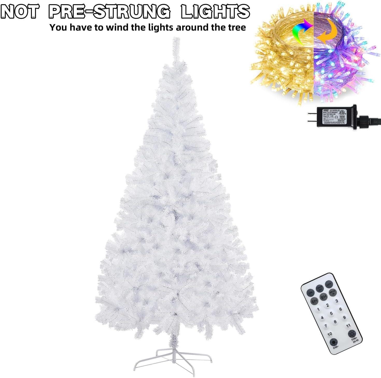 6-Foot White PVC Christmas Tree with Multicolor LED Lights