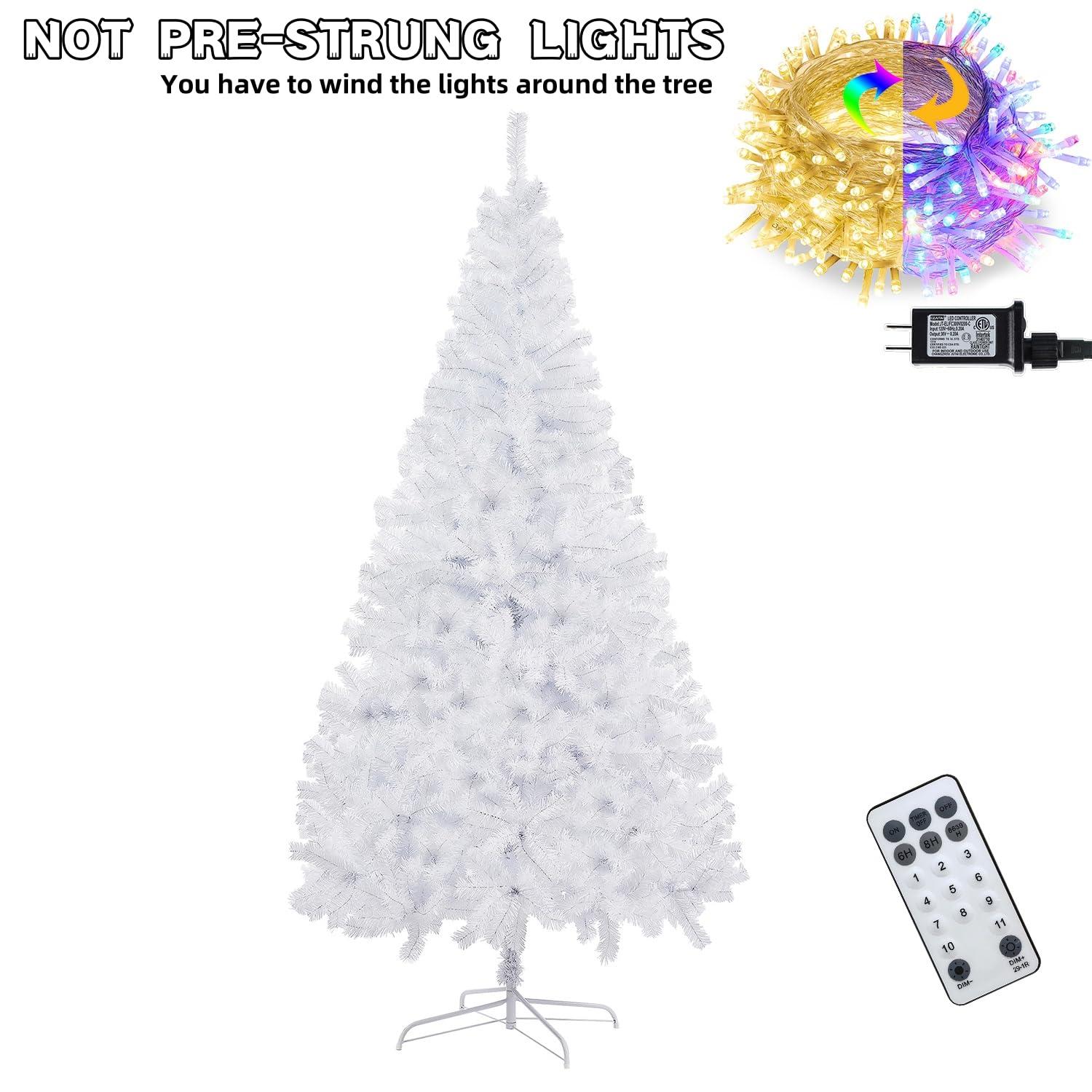 6-Foot White PVC Christmas Tree with Multicolor LED Lights