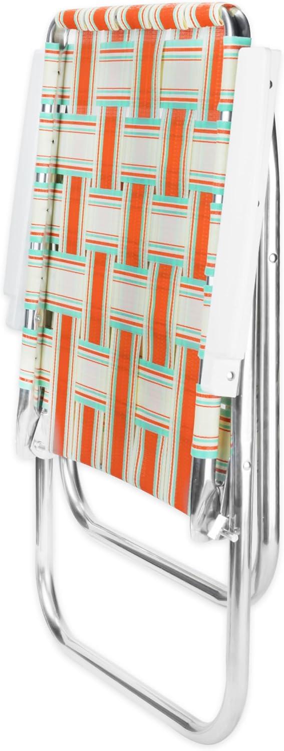 Classic Orange and White Aluminum Beach Chair with Arms