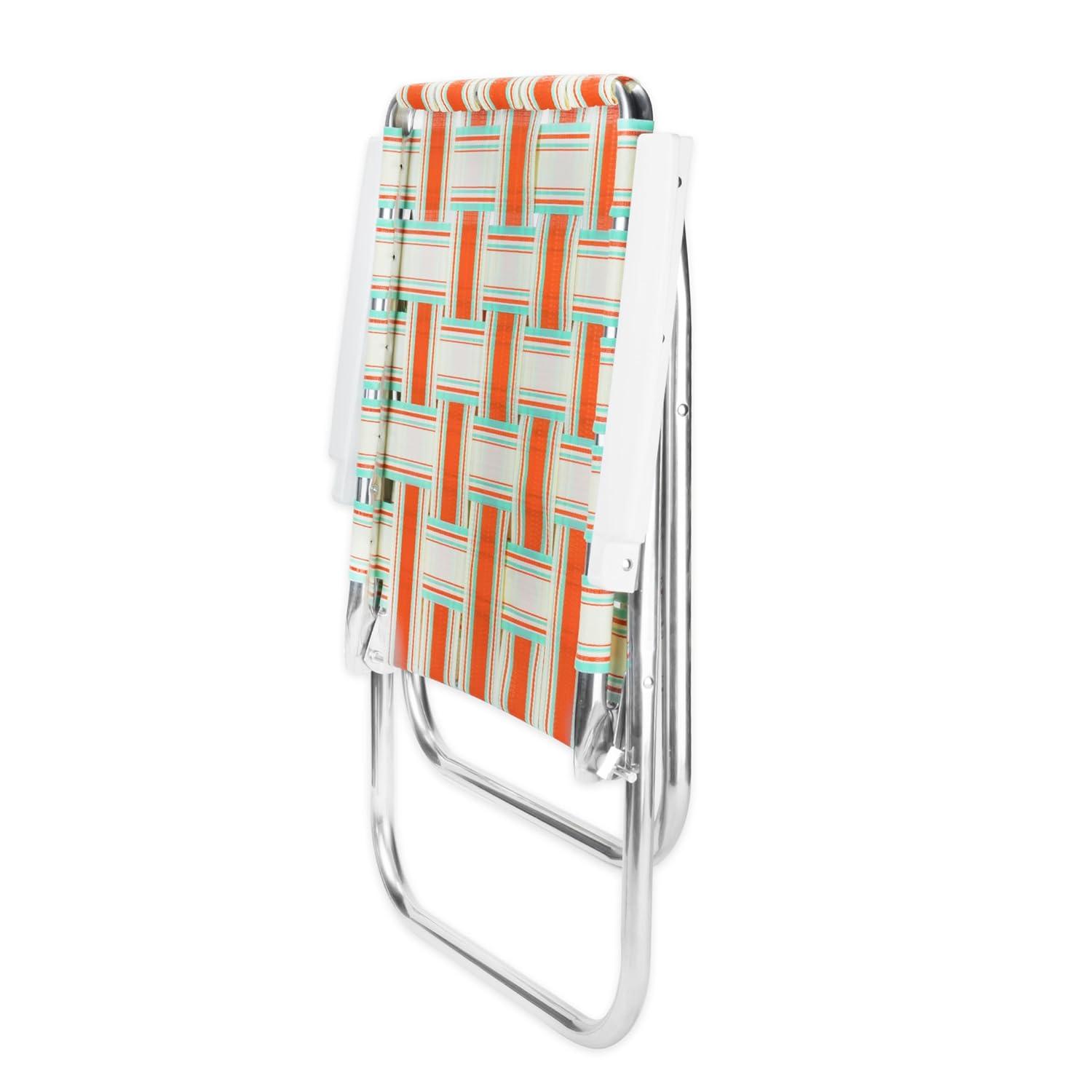 Classic Orange and White Aluminum Beach Chair with Arms