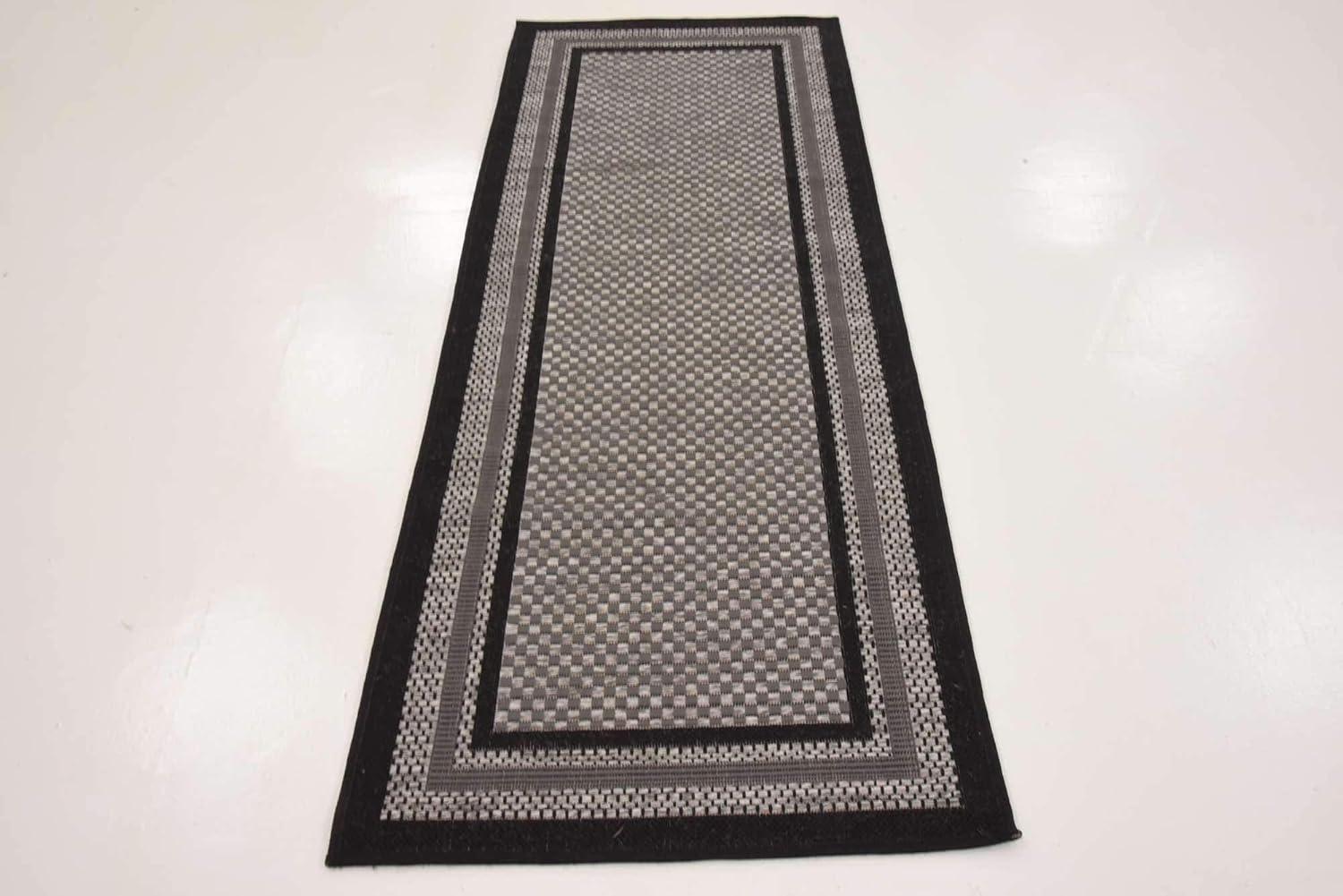 Unique Loom Outdoor Border Collection Area Rug - Multi Border (2' 2" x 6' 1" Runner Gray/Black)