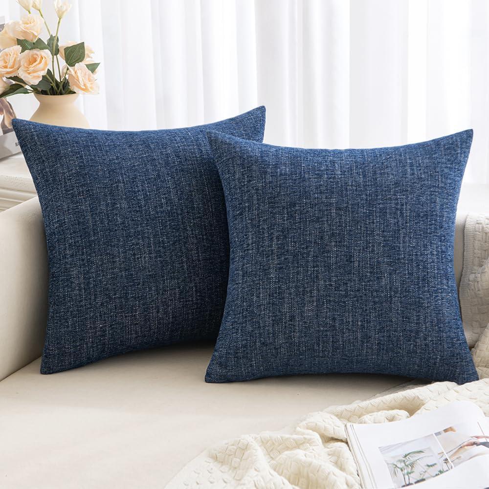 Navy Blue 18"x18" Textured Polyester Euro Throw Pillow Covers