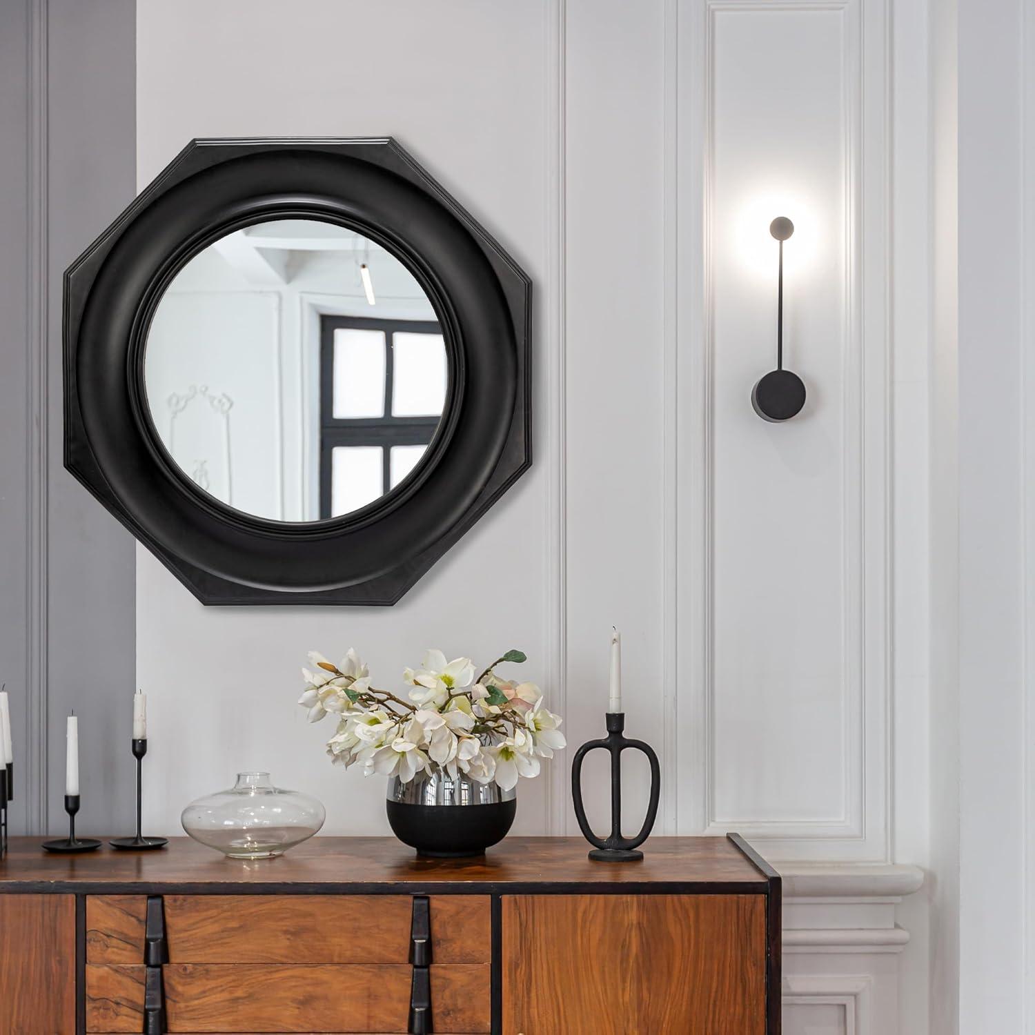 Storied Home Hexagonal Carved Wood Framed Wall Mirror