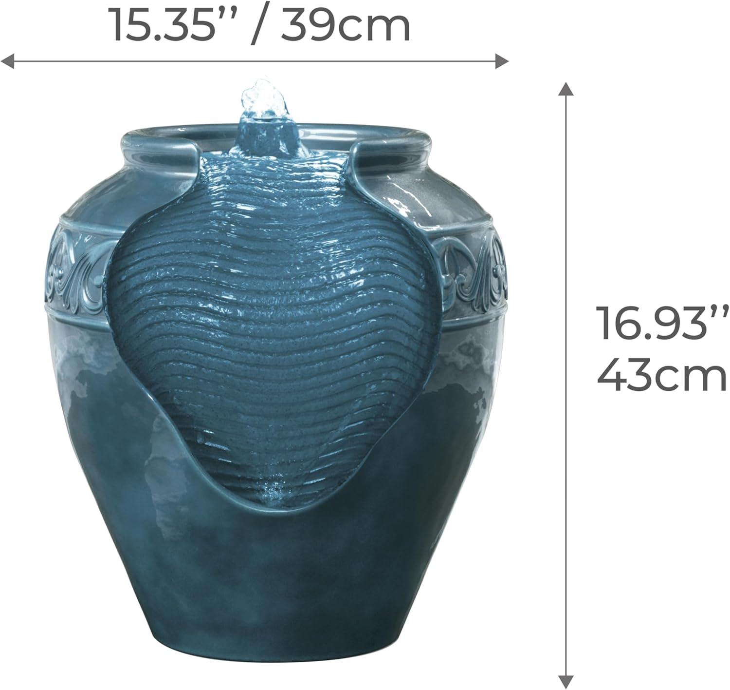 Teamson Home 16.93" Outdoor Glazed Pot Water Fountain