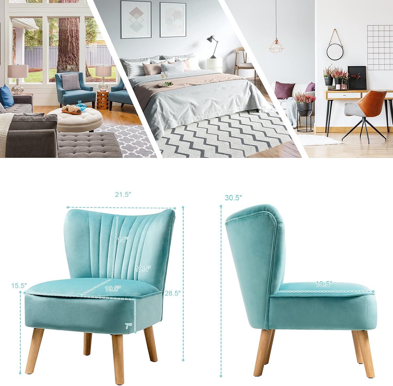 AYFDEGT Armless Accent Chair  Velvet Modern Chair with Rubber Wood Legs and Thick Sponge Seat  Upholstered Leisure Wingback Sofa Chair for Living Room for Bedroom Living Room (1  Blue)