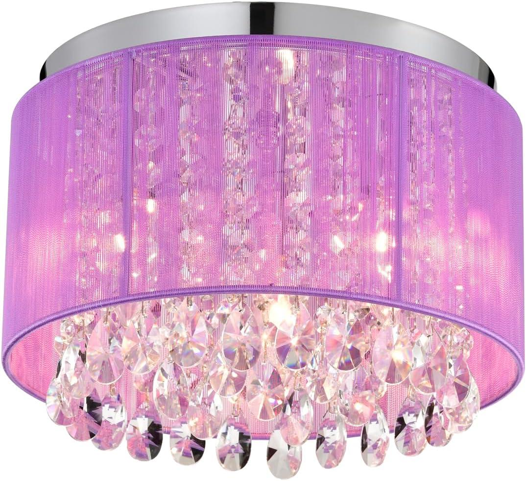 Pink Chandelier Drum Flush Mount Chandelier Crystal Ceiling Light Fixture 3 Light Bedroom Chandelier