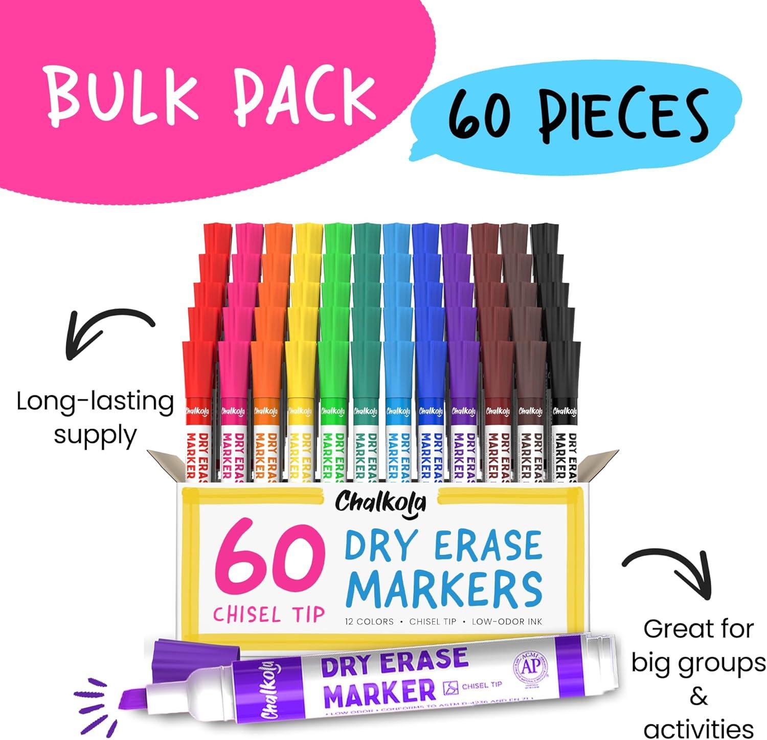 Chalkola Bulk Dry Erase Markers for Classroom (120 Pack, 12 Vibrant Colors) | Erasable, Low Odor, Chisel Tip WhiteBoard Markers, Dry Erase Pens for Kids, Teachers - Office, Home, School Supplies