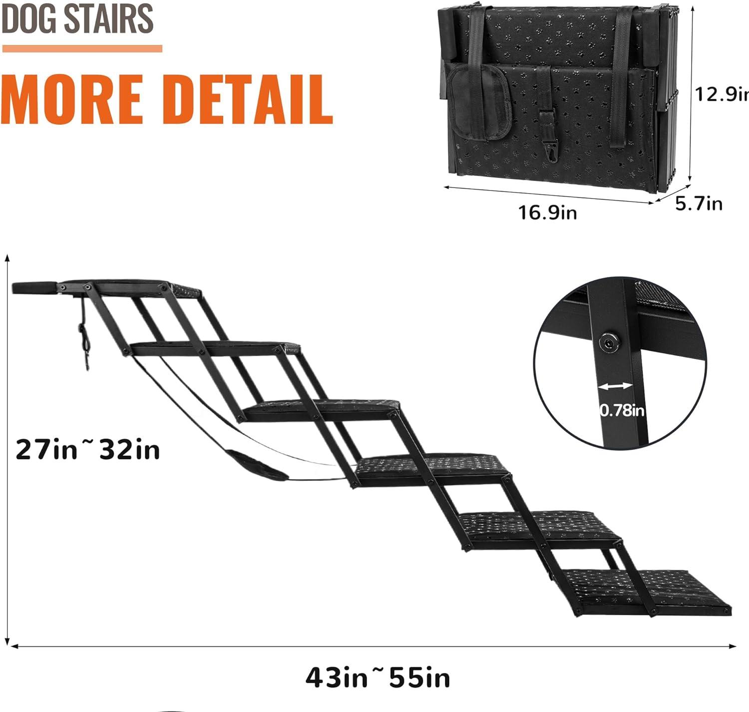 Foldable Black Metal Dog Stairs with Non-Slip Surface