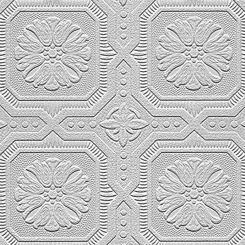 White 3D Embossed Paintable Vinyl Wallpaper Roll