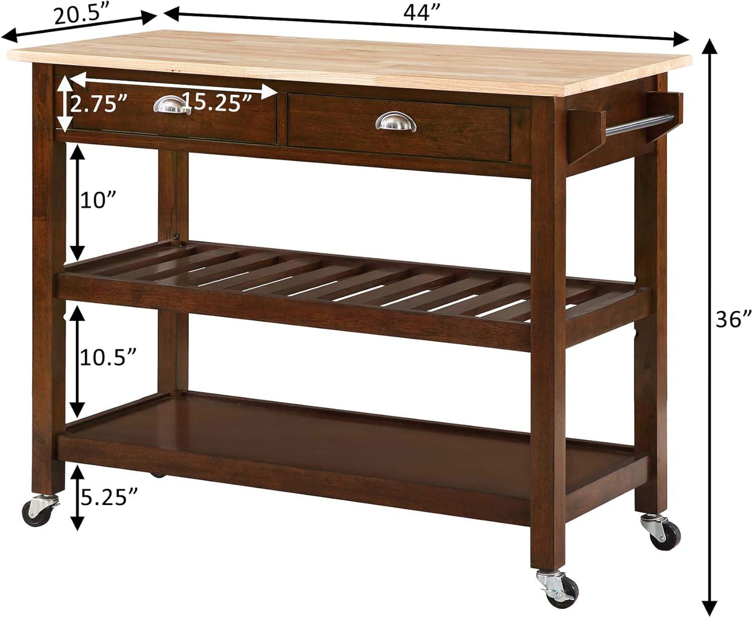 Convenience Concepts American Heritage 3 Tier Butcher Block Kitchen Cart with Drawers, Espresso/Butcher Block