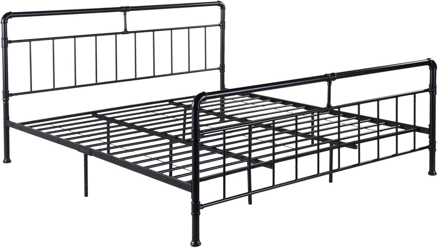 Flat Black King-Size Iron Bed Frame with Industrial Minimal Design