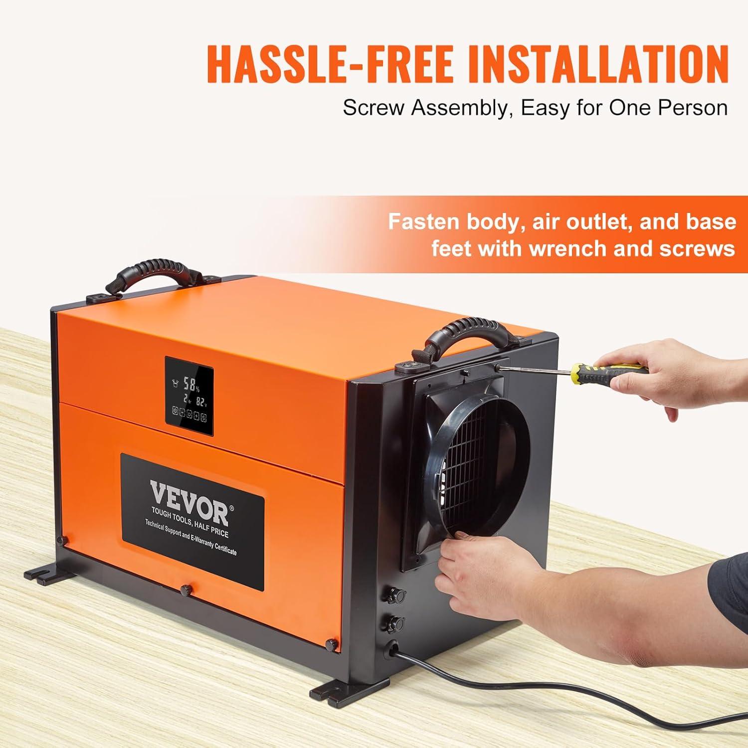 VEVOR 190 Pints Orange and Black Commercial Dehumidifier with Pump