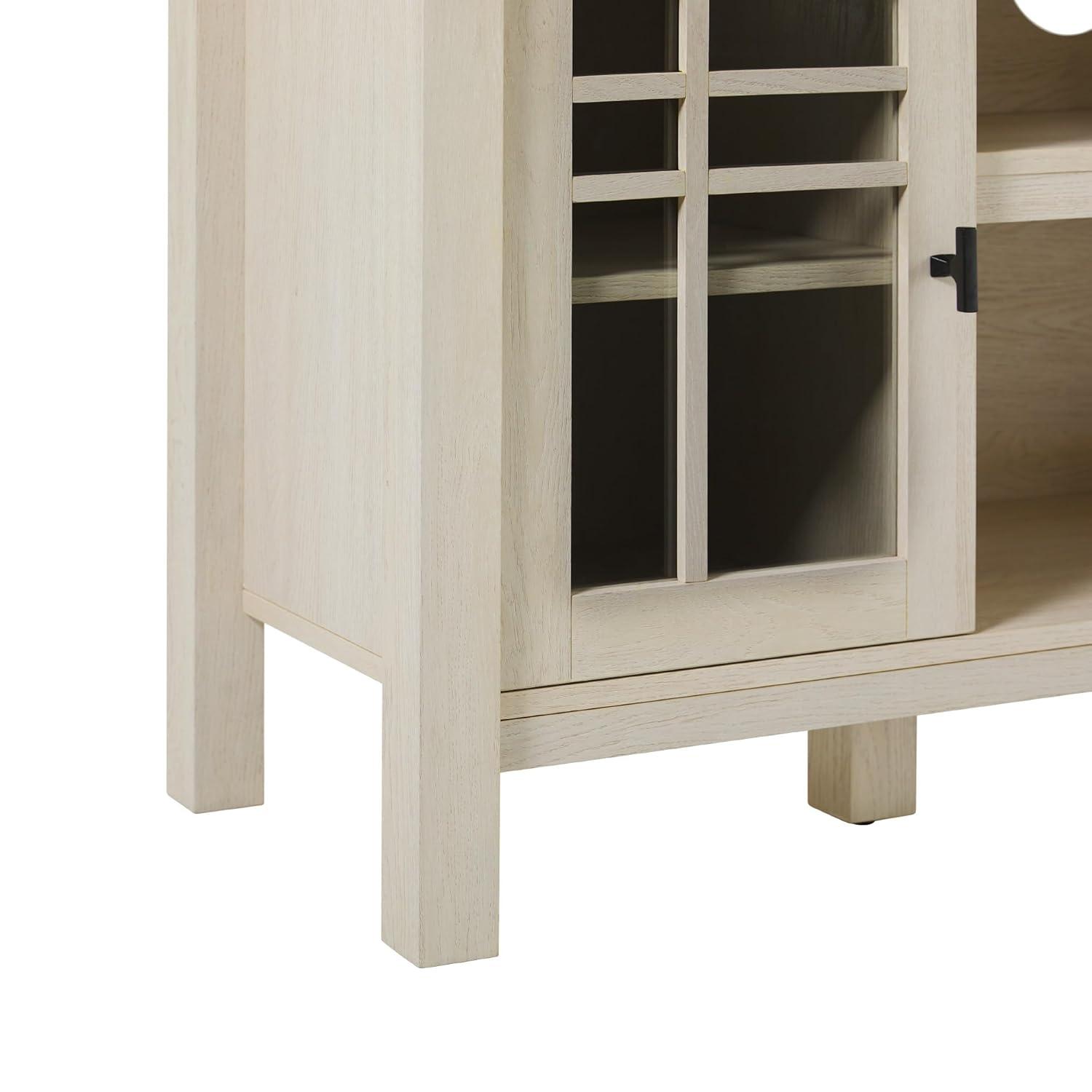 Walker Edison 58" Transitional 2-Door Windowpane TV Stand for TVs up to 65”, Ivory Oak
