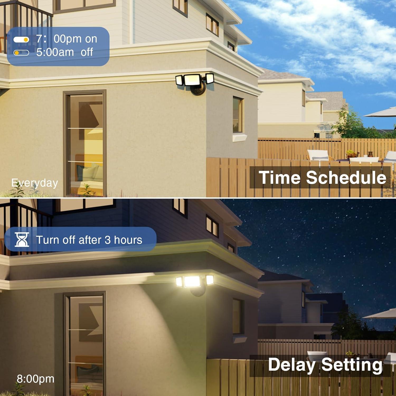 Onforu 55W Smart LED Flood Lights Outdoor, 5500LM, Tunable 2700K-6500K, APP Control, WiFi Alexa Security Lights with Timer & Adjustable 3 Head, IP65 Waterproof for House, Yard, Porch, Garage, Backyard