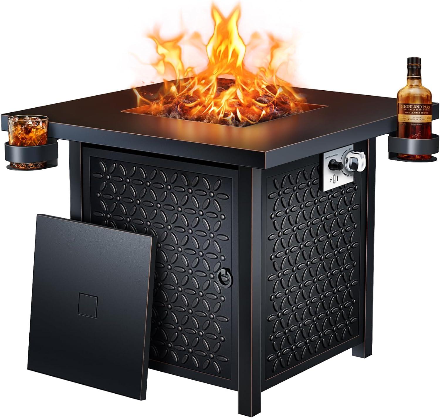 32" Outdoor Propane Fire Pit Table with Lid,Lava Rock and 50,000 BTU for Patio Garden Party,Black