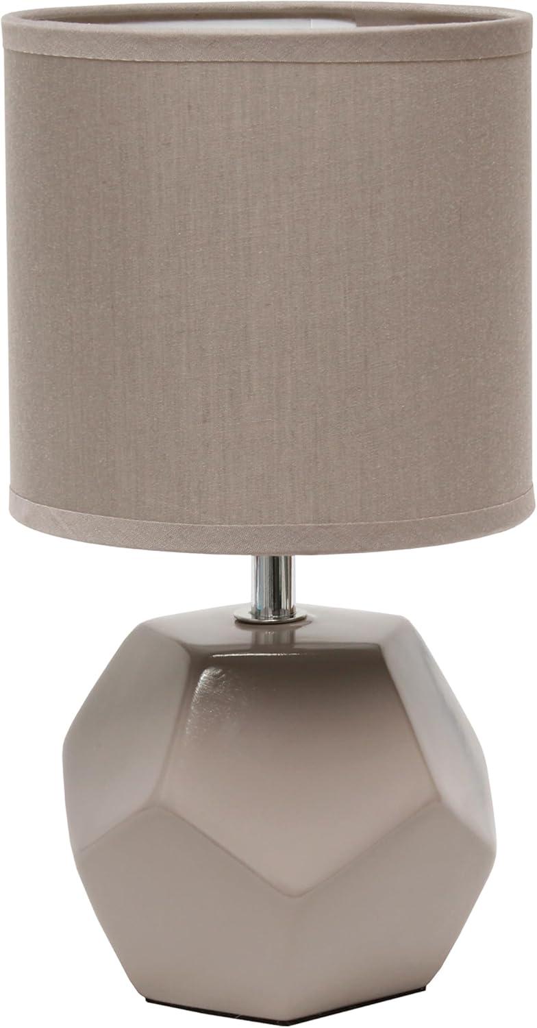 Simple Designs Round Prism Mini Table Lamp with Matching Fabric Shade Gray
