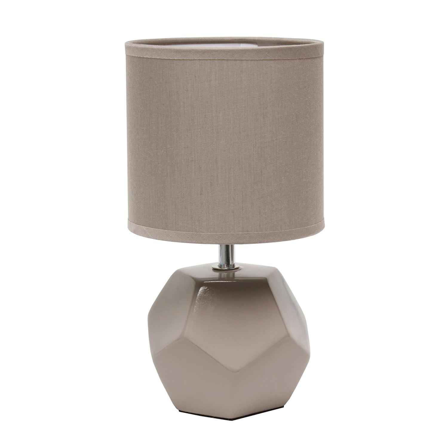Simple Designs Round Prism Mini Table Lamp with Matching Fabric Shade Gray