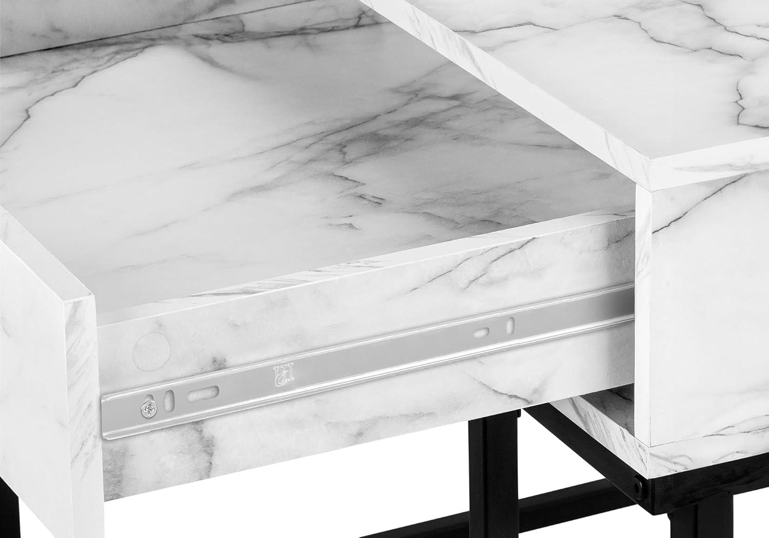 Computer Desk - 2 Storage Drawers / Recessed Metal Legs - 48"L - White Marble-Look / Black