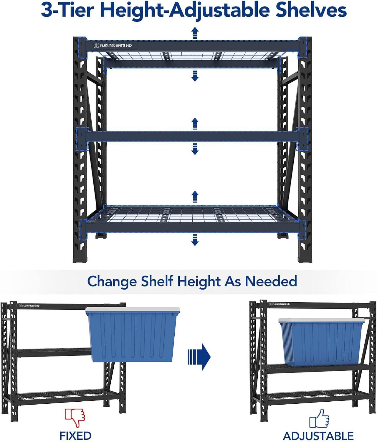 Garage Shelving, 3-Tier Heavy Duty Adjustable Shelf, 4650 lbs Weight Capacity Storage Rack, 4 Feet Tall Industrial Metal Shelving