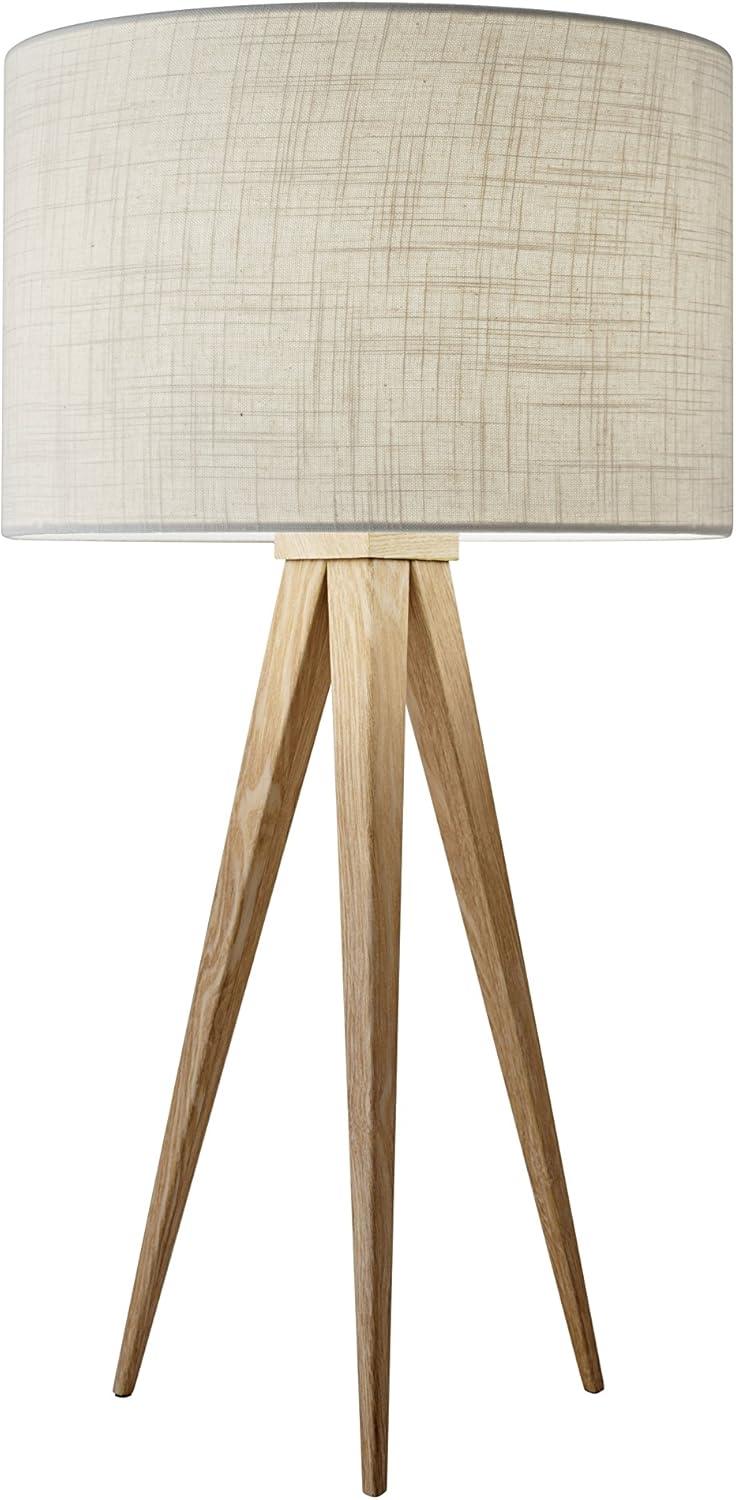 Rustic Natural Wood Grain Tripod Table Lamp with Off-White Shade