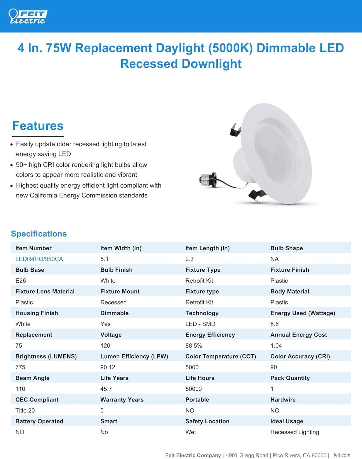 4-Inch White Aluminum LED Recessed Lighting Retrofit Downlight