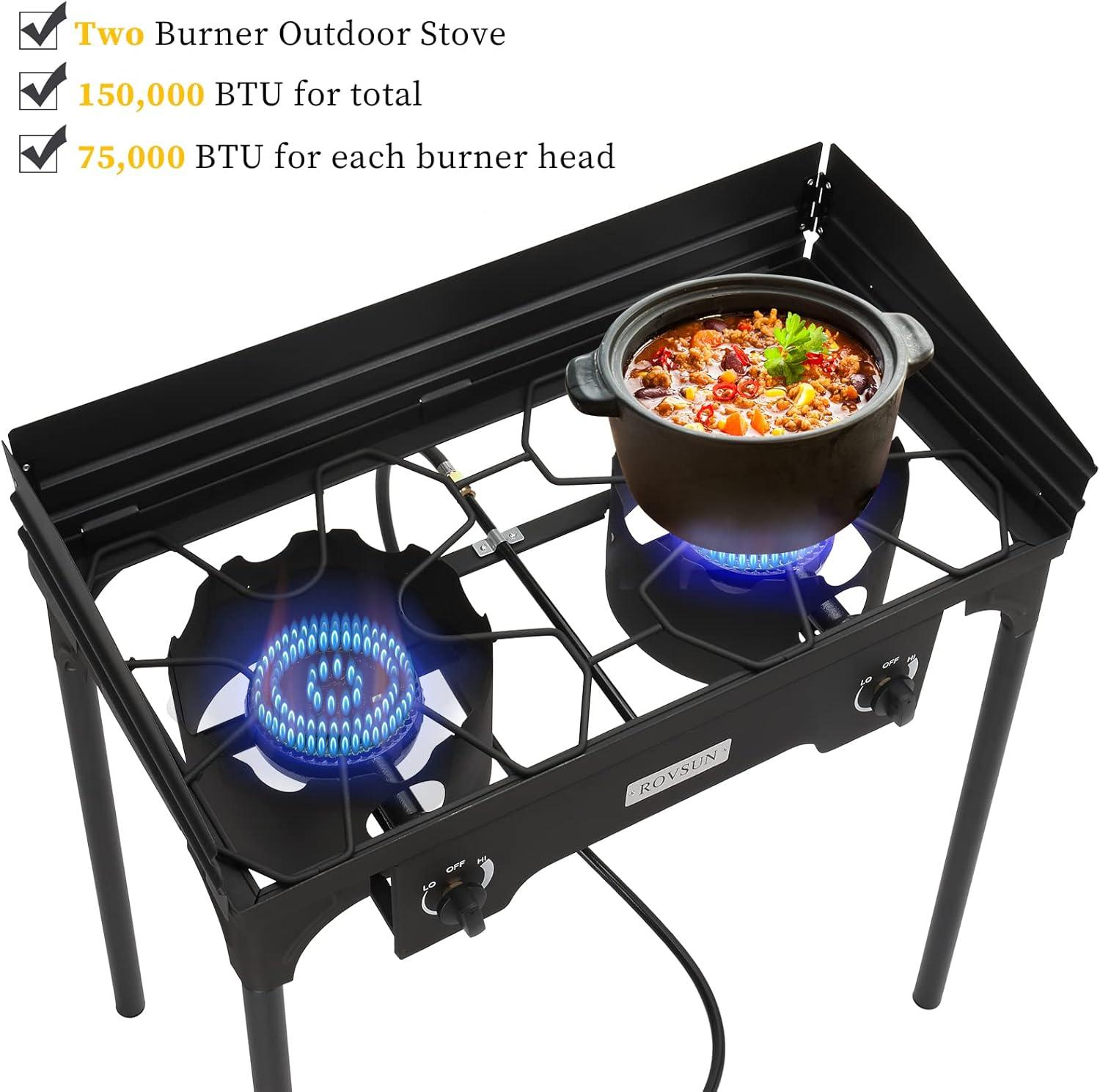 ROVSUN Black Cast Iron 2-Burner Outdoor Propane Gas Stove