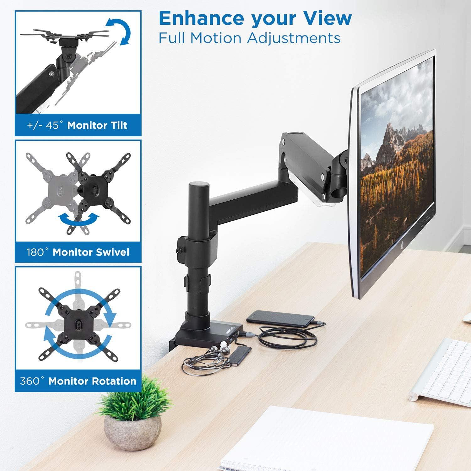 Mount-It! Heavy Duty Monitor Desk Mount w/ USB & Multimedia Ports