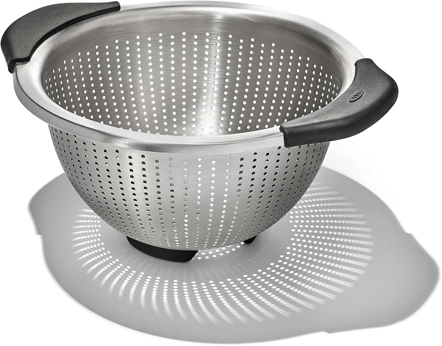 OXO 3Qt Stainless Steel Colander: Dishwasher-Safe Pasta Strainer, Light Silver, 9.6" Width, 3Qt Capacity