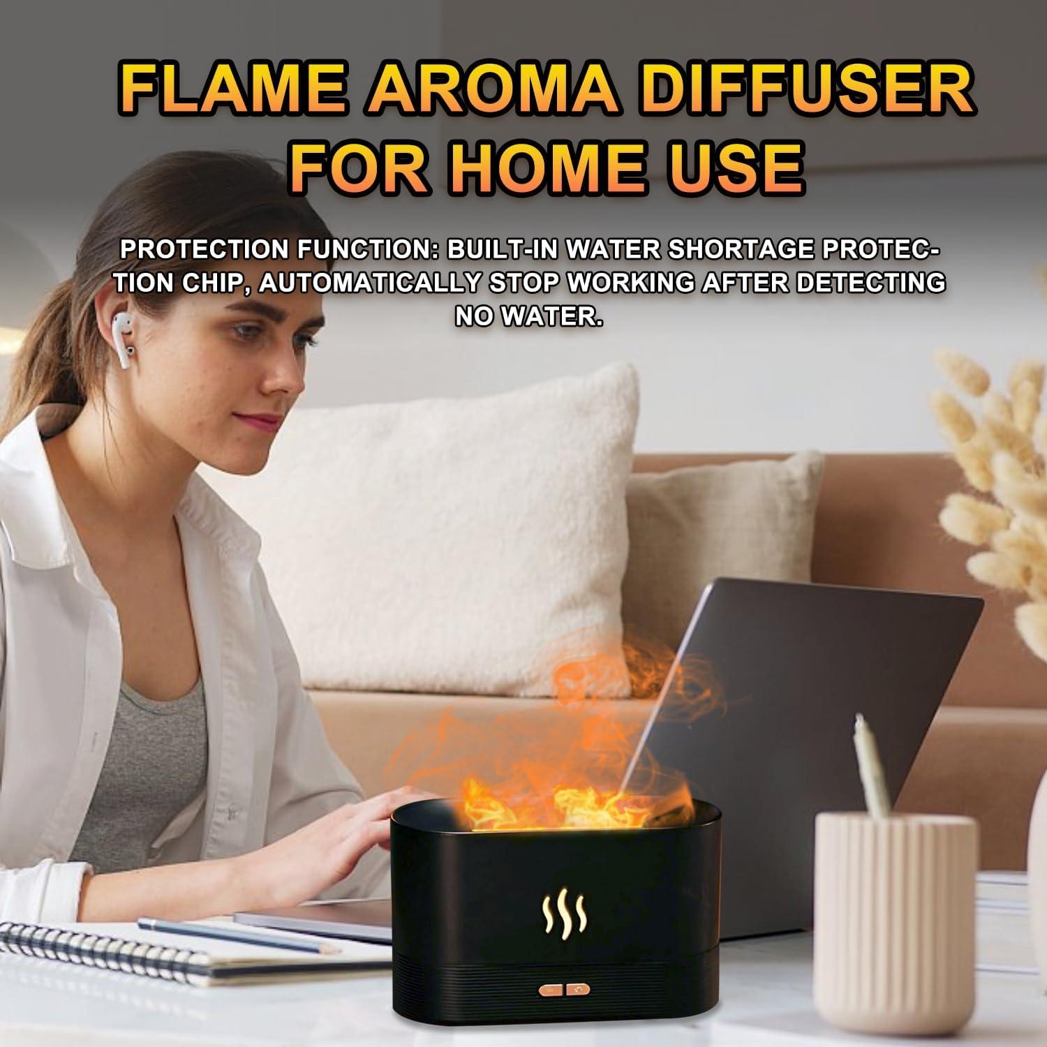 Upgraded 7 Color Flame Air Diffuser Humidifier, Essential Oil Diffuser USB Personal Desktop Noiseless Cool Mist Humidifier with Auto-Off Protection for Home, Office, Gift (Black)