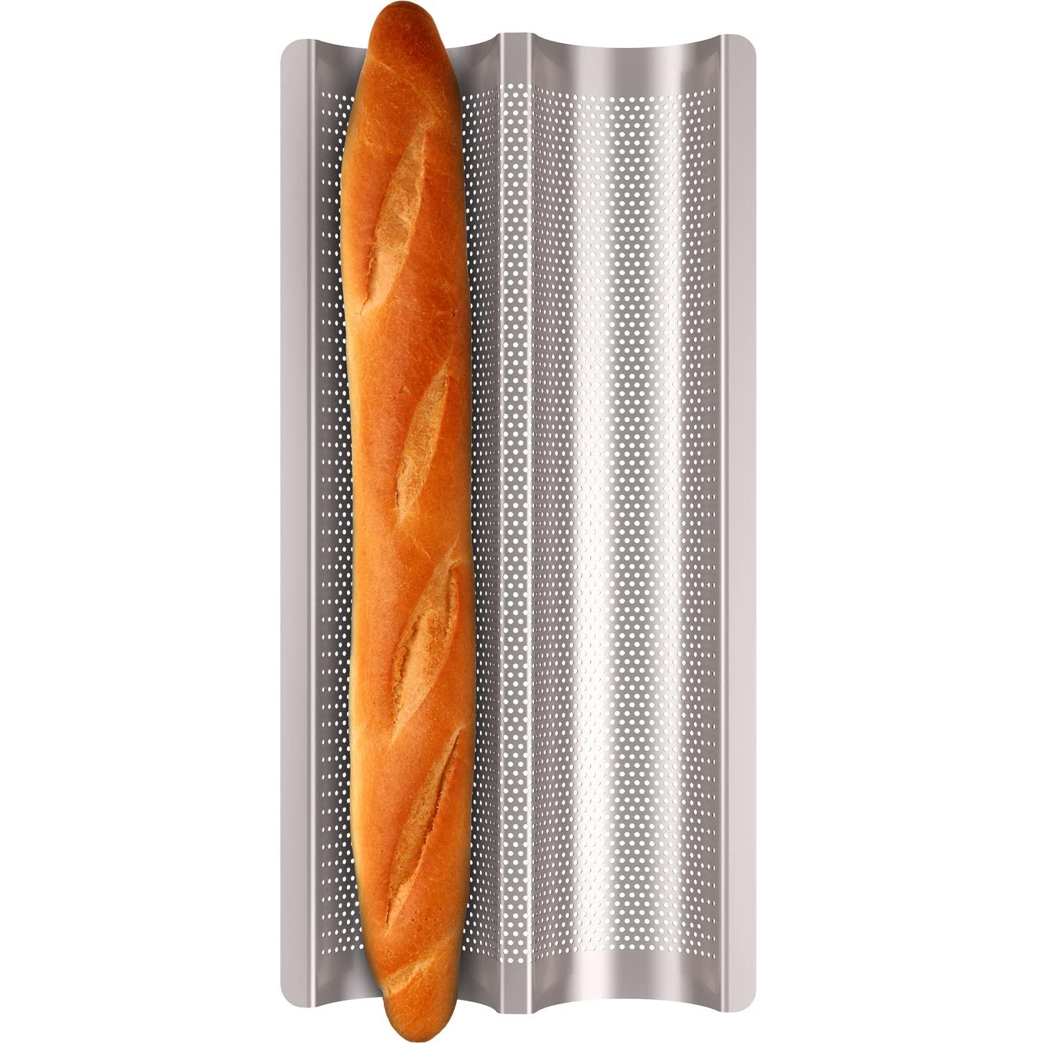 Baguette Pan French Bread Pans For Baking Pans, Nonstick 2 Slots Perforated Italian Loaf Pan Mold Long French Bread Pan Golden