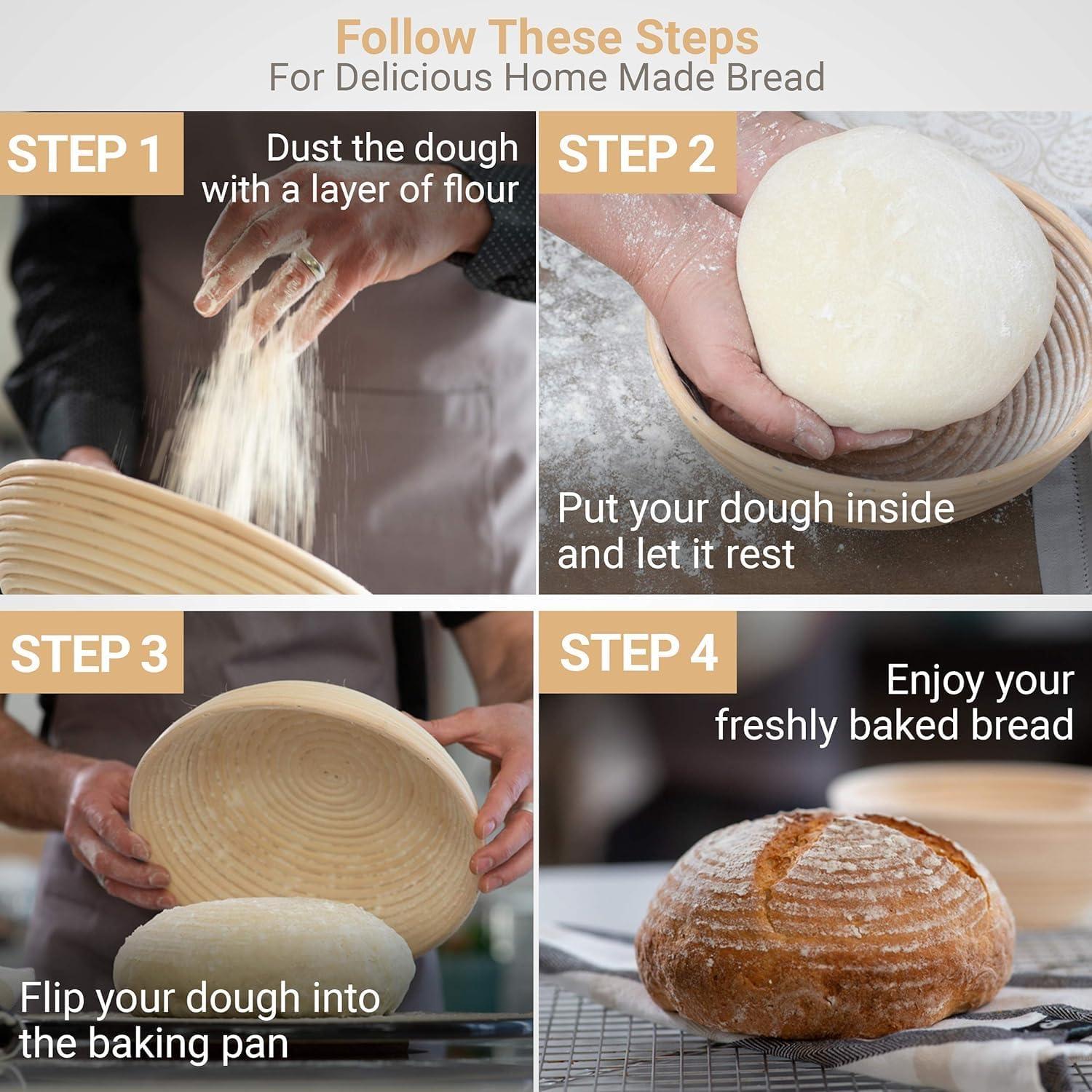 Bread Proofing Banneton Set - 9 Inch Round Natural Rattan Basket With Linen Liner Cloth and Sourdough Scraper Tool - Ideal Gift for Professional or Home Bakers