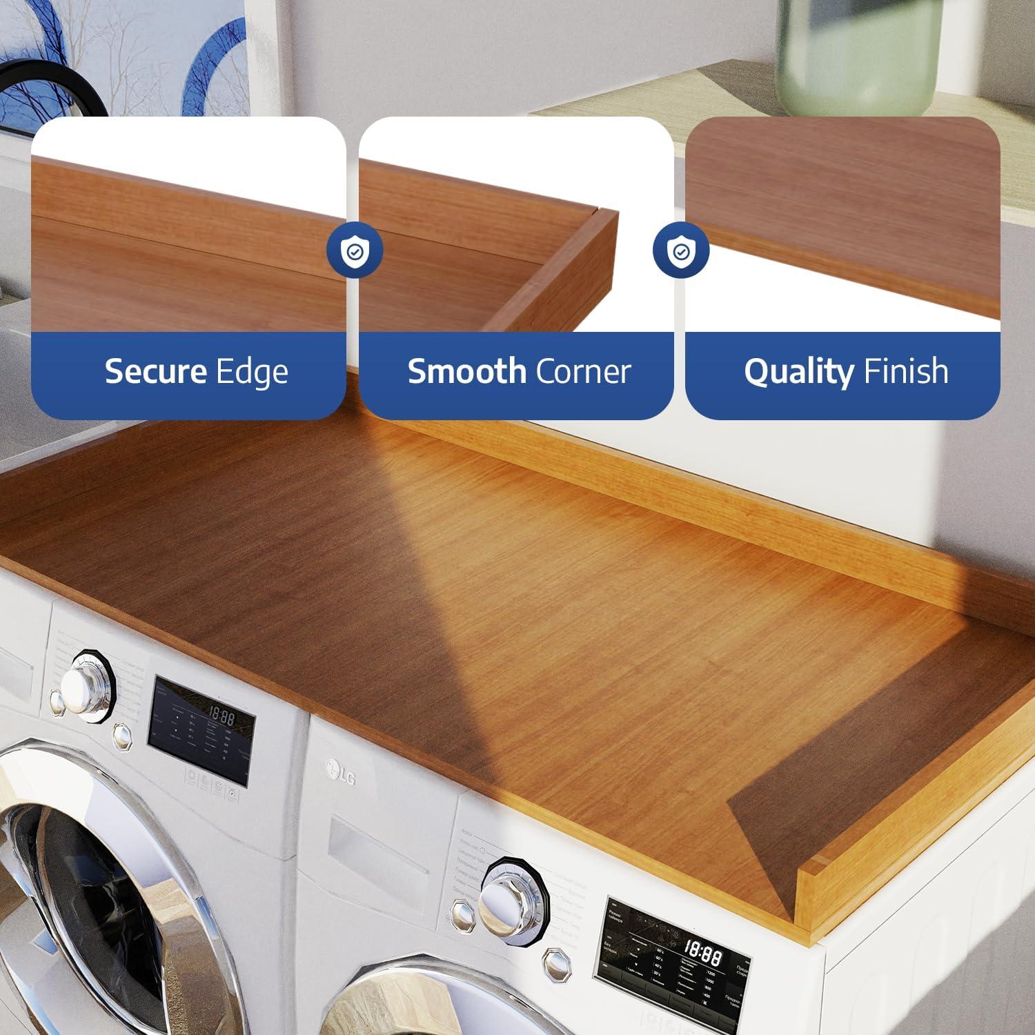 OfficeSimpli Washer Dryer Countertop w Non-Slip Pads, Made in USA, Laundry Room Wood Topper, Washer Dryer Cover for Top, Laundry Guard, Laundry Countertop, Laminate Finish (Cafe Latte)