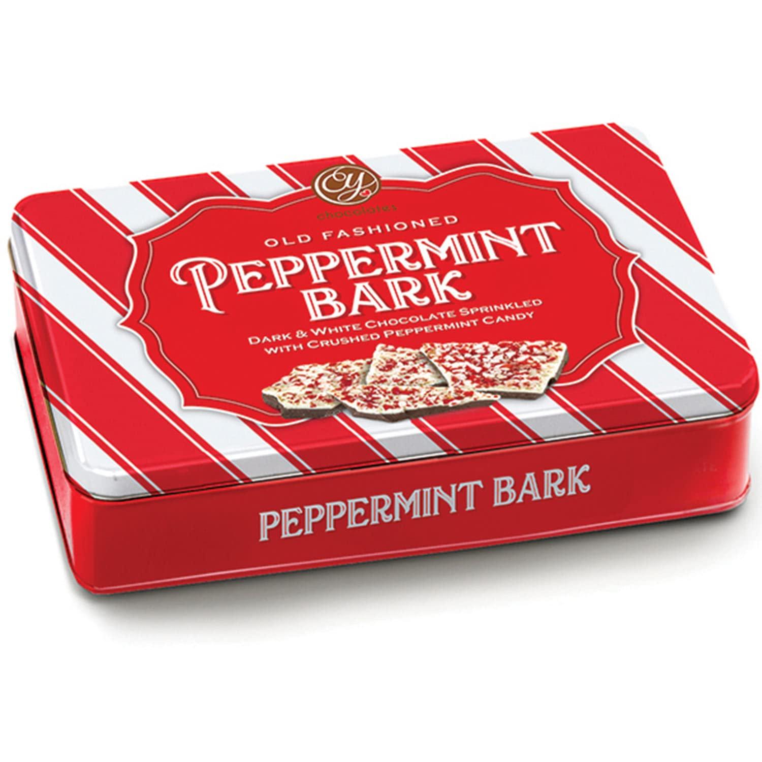 Golden State Fruit Traditional Dark and White Chocolate Peppermint Bark Christmas Gift Tin, 1 Pound