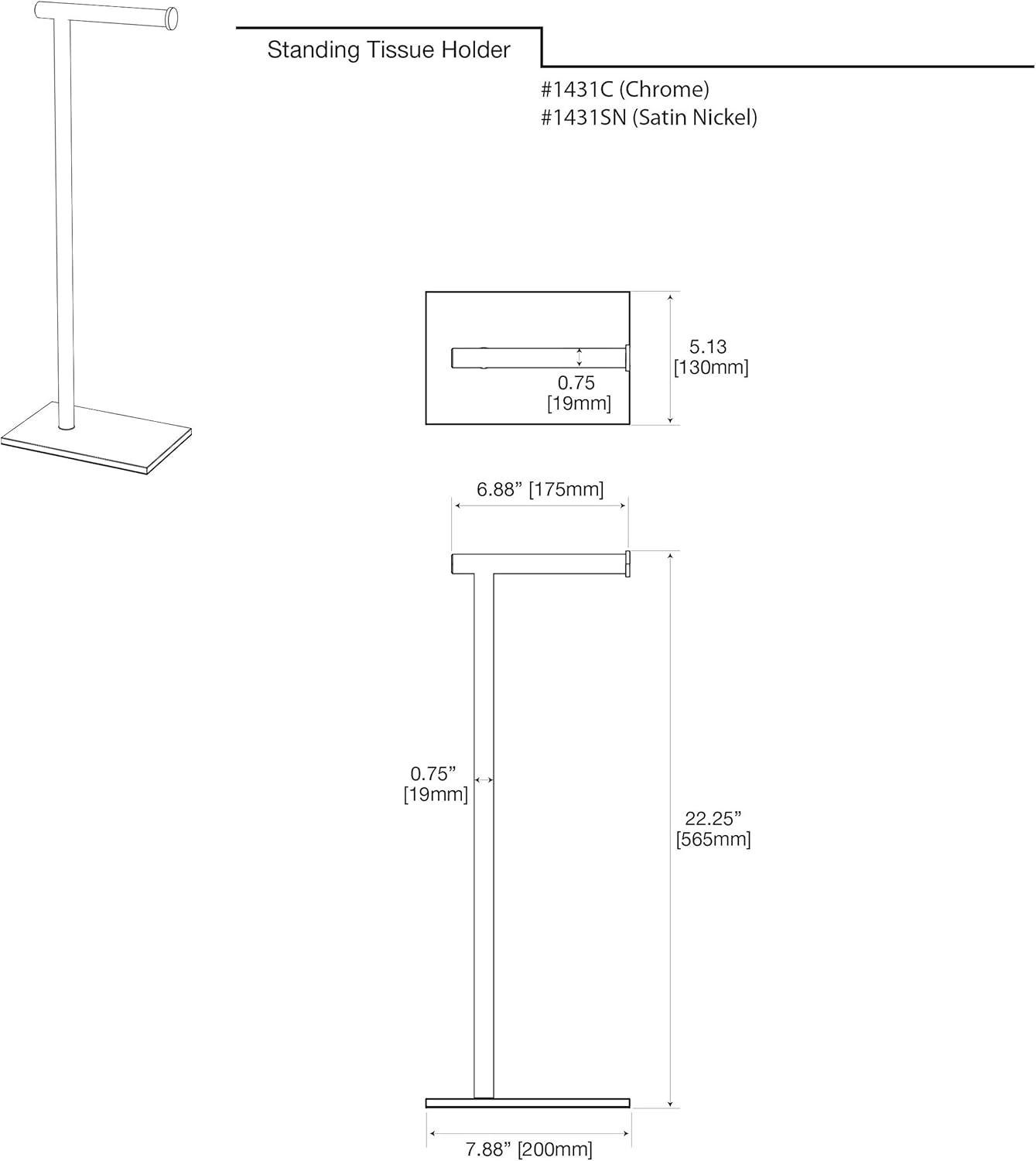 Latitude II Free Standing 22.25"H Toilet Paper Holder with Weighted Base | Toilet Paper Roll Holder Stand