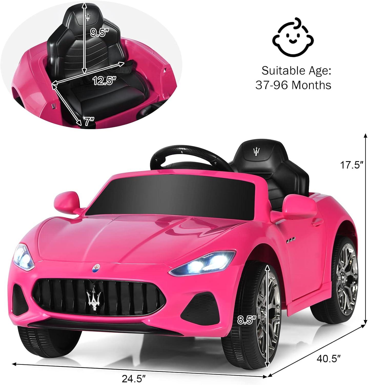 Costway 12V Kids Ride On Car Maserati GranCabrio Licensed w/ Remote Control& Lights Pink