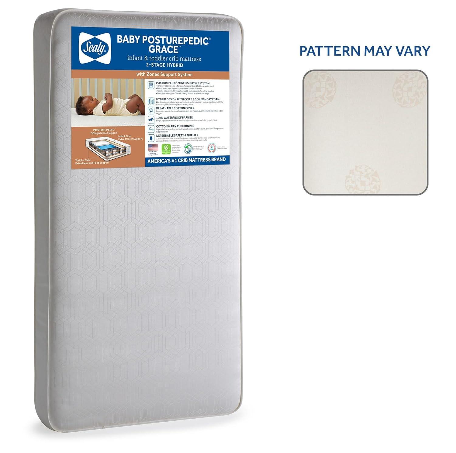 Sealy Posturepedic Grace Breathable Hypoallergenic 2-Stage Waterproof Baby Crib Mattress & Toddler Bed Mattress, GREENGUARD Gold Certified, 52" x 28"