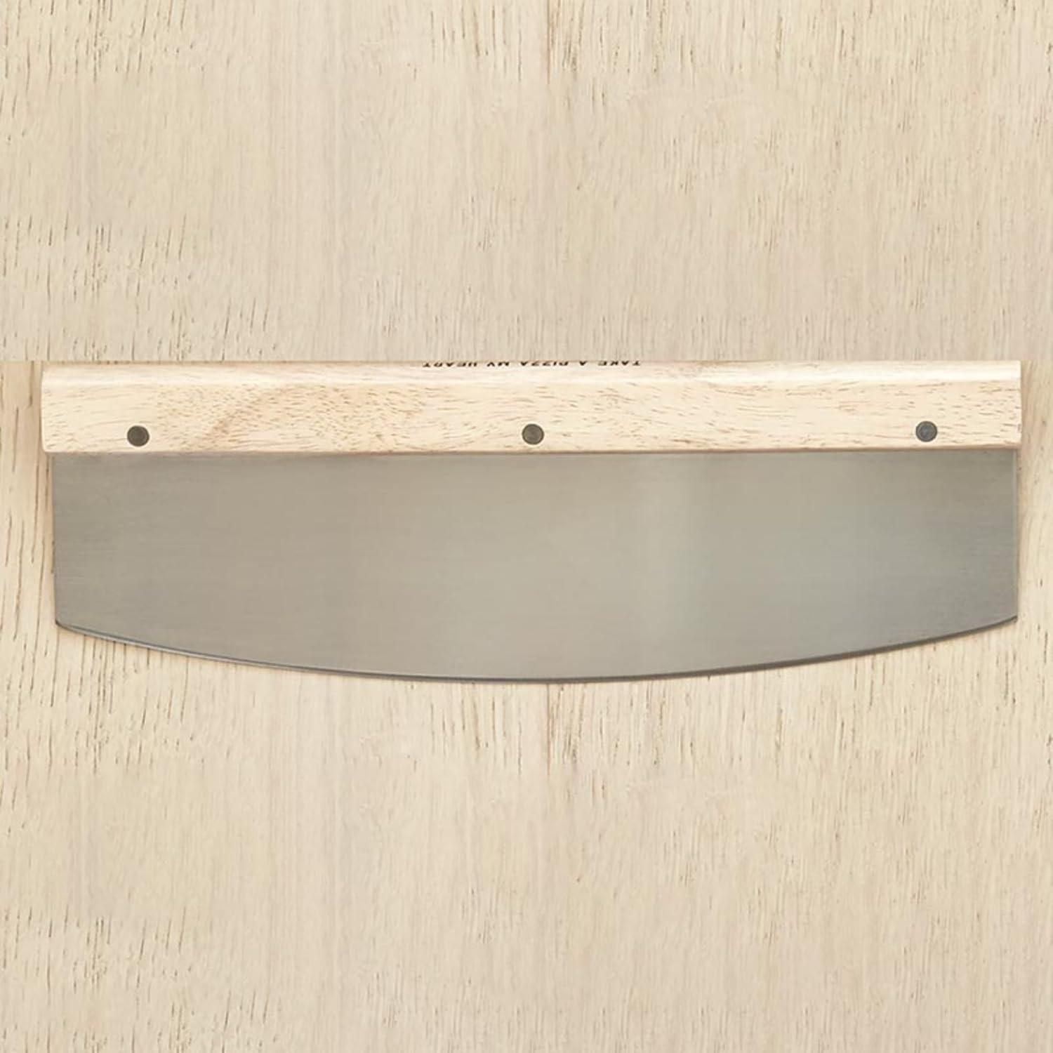 Santa Barbara Design Studio Pizza Rocker Stainless Steel and Oak Cutter, 13" x 4", Pizza My Heart