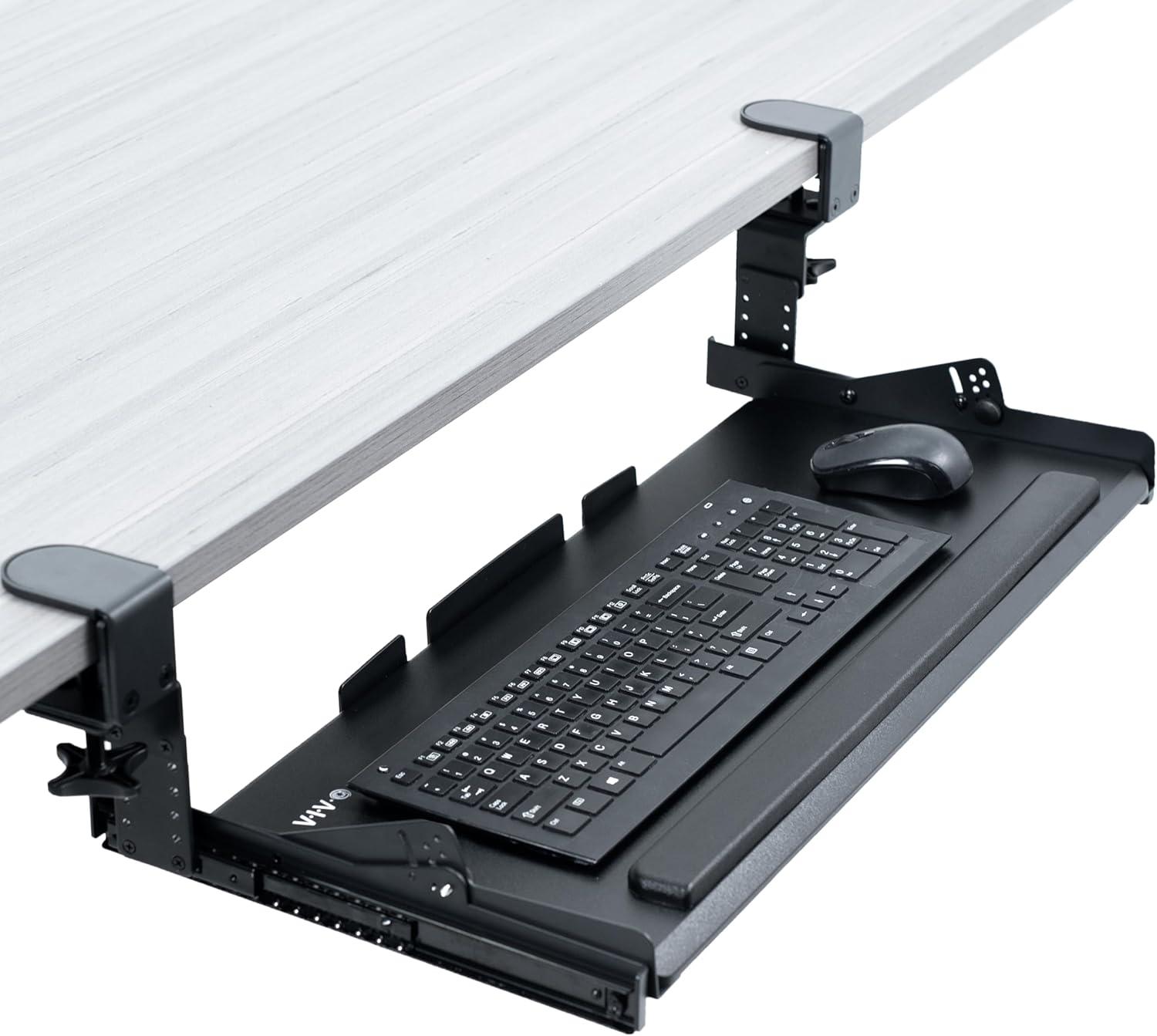 VIVO Premium Height Adjustable Clamp-on Tilting Computer Keyboard and Mouse Tray