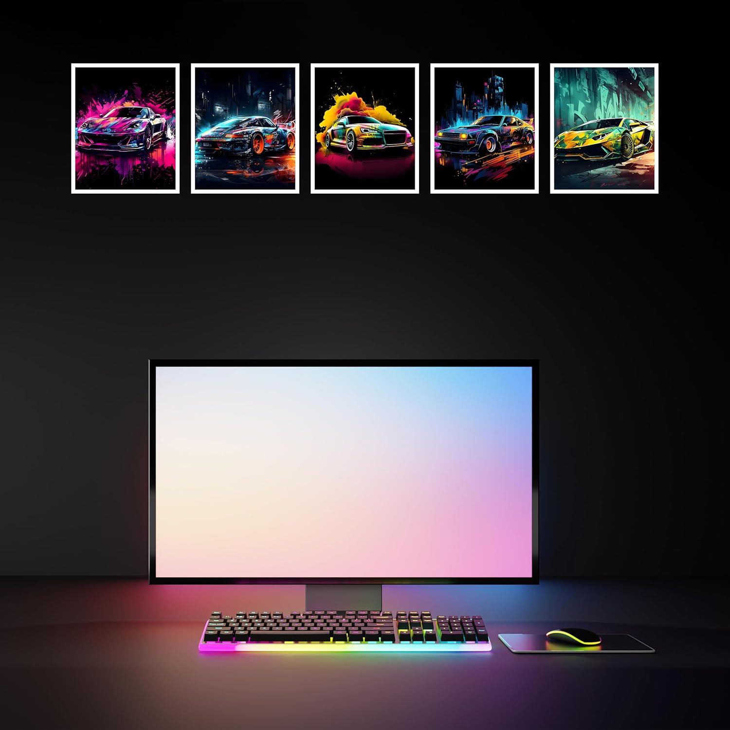 Car Wall Art Prints Set of 6 Street Racing Car Posters Fashion Wall Decor Colorful Landscape Car Paintings Modern Car llustration Aesthetic Photo Picture Canvas Art Painting for Living Room Hallway