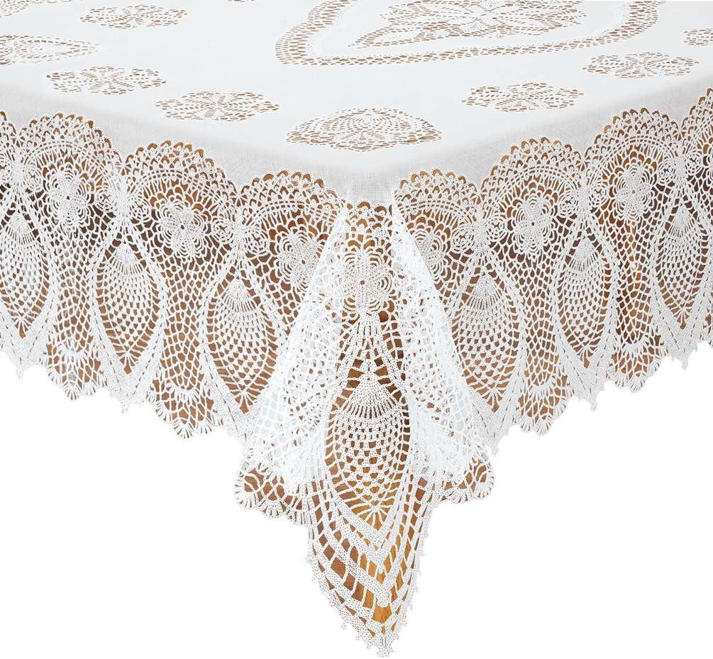 Miles Kimball White Vinyl Lace Tablecloth - 54" X 72" Oblong