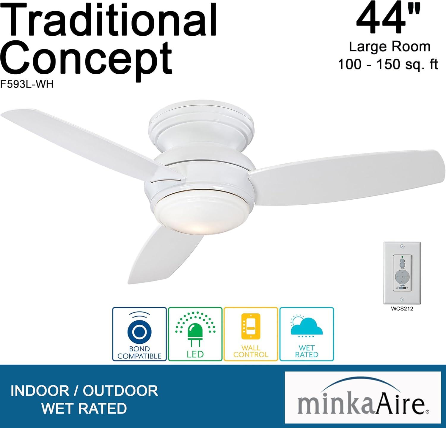 44" Minka Aire Vintage Hugger Outdoor Ceiling Fan with LED Light White Wet Rated for Patio Exterior House Porch Gazebo Garage Barn