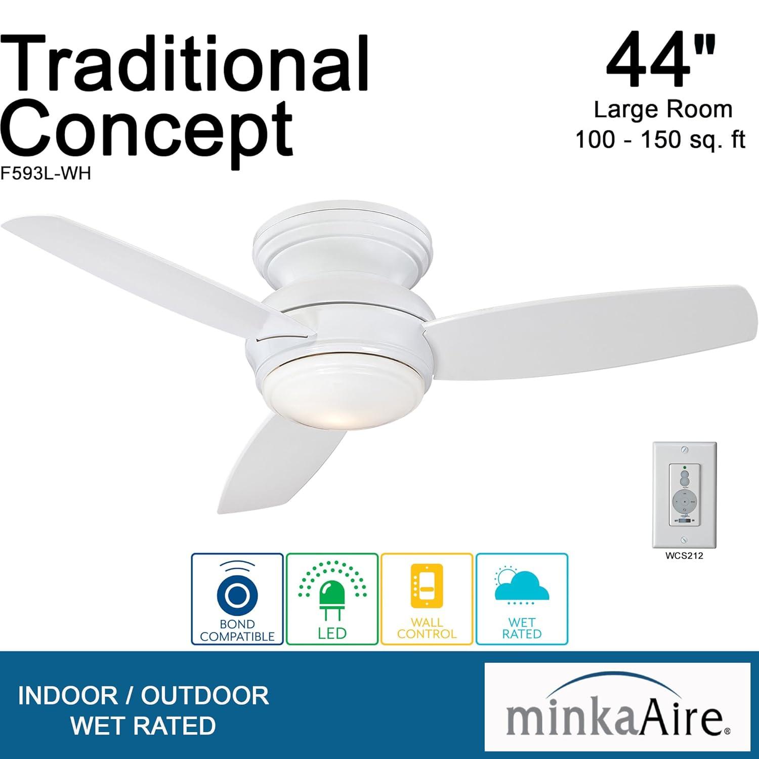 44" Minka Aire Vintage Hugger Outdoor Ceiling Fan with LED Light White Wet Rated for Patio Exterior House Porch Gazebo Garage Barn