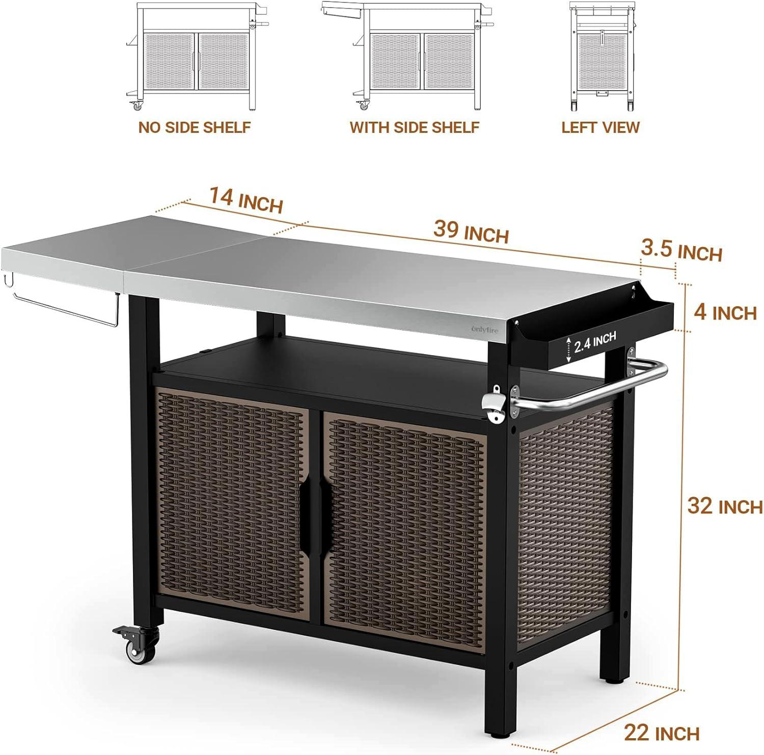 Onlyfire 53-Inch Black and Brown Stainless Steel Outdoor Grill Cart