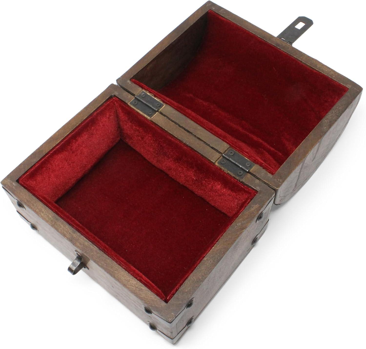 Nautical Cove Wooden Treasure Chest with Padded Velvet Lining and Antique Lock with Skeleton Keys (Small 8x6x6) – Luxury Wood Pirate Chest, Wooden Keepsake Box, Decorative Box with Lid