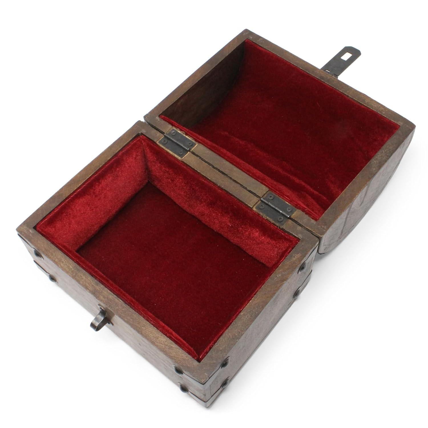 Nautical Cove Wooden Treasure Chest with Padded Velvet Lining and Antique Lock with Skeleton Keys (Small 8x6x6) – Luxury Wood Pirate Chest, Wooden Keepsake Box, Decorative Box with Lid