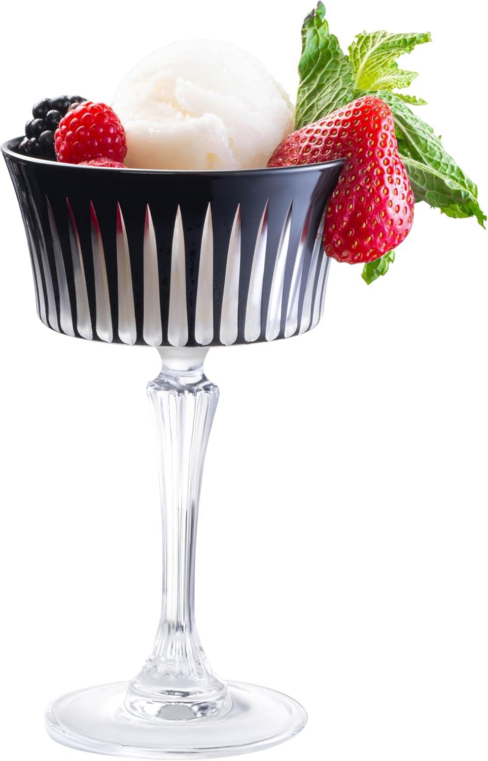 Black Crystal Champagne Coupe Glasses, Set of 6