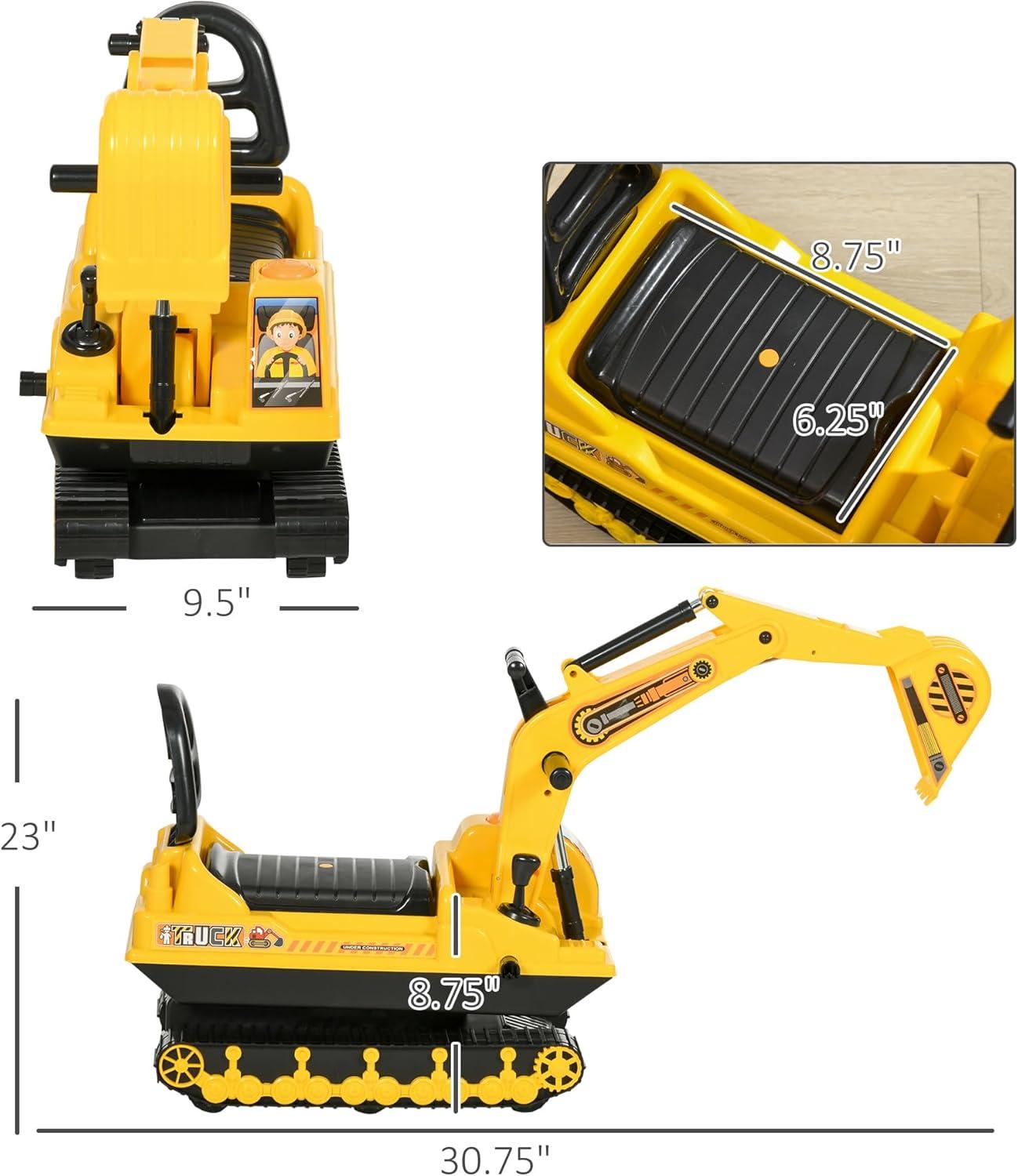 Yellow and Black Ride-On Excavator Toy for Toddlers