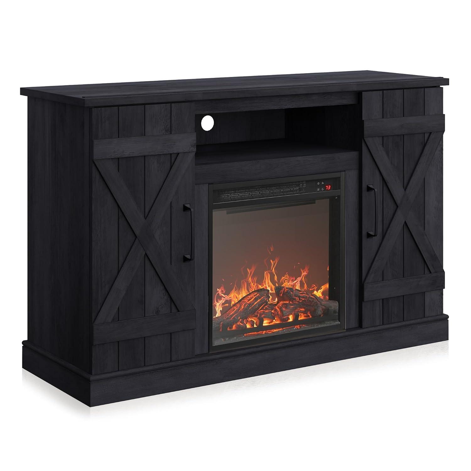 BELLEZE 47" TV Stand with 18" Electric Fireplace, Barn Door TV Stand for TVs up to 50", Modern Farmhouse Media Console with Storage Shelf and Cabinets - Veropeso (Rustic Grey)