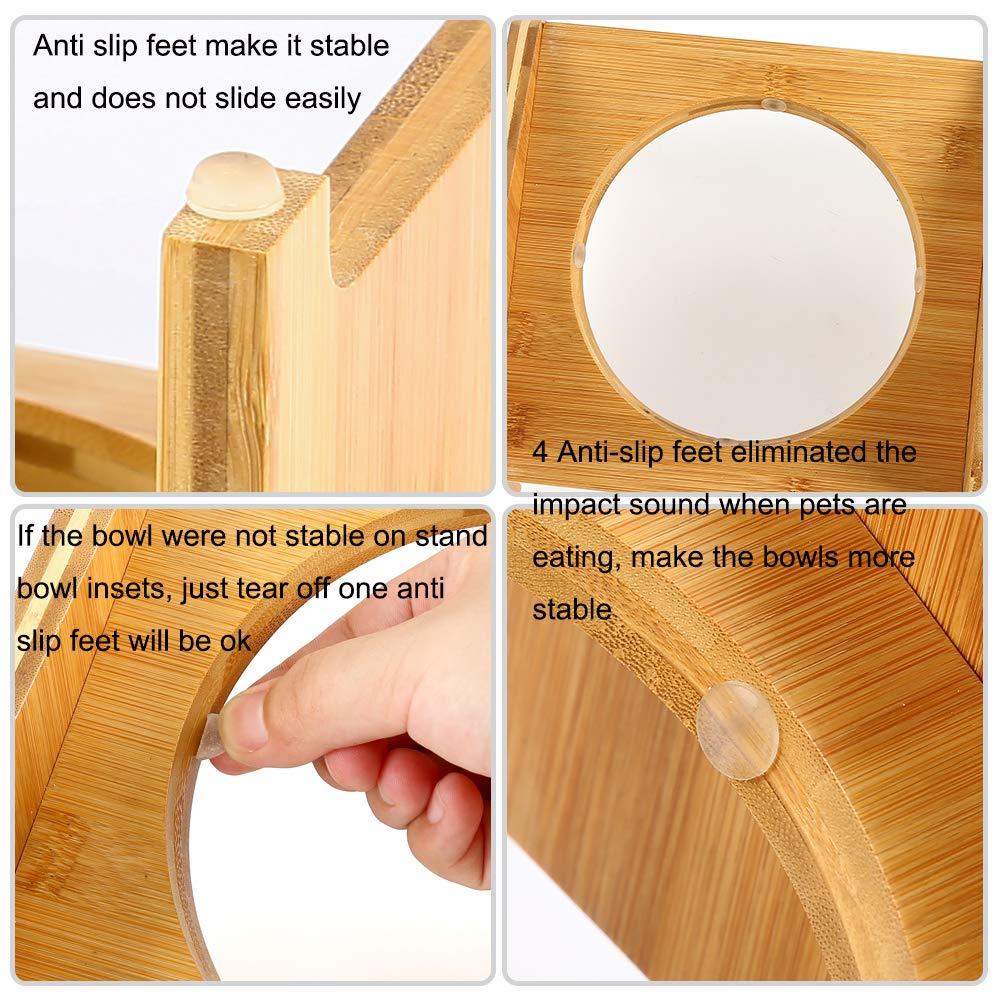 YY FOREYY Juego de 2 Tazones Elevados para Perros y Gatos, Tazones de Agua y Comida para Perros con Inclinación de Bambú, Comedero con 3 Tazones de Acero Inoxidable y Patas Antideslizantes para una Alimentación Cómoda