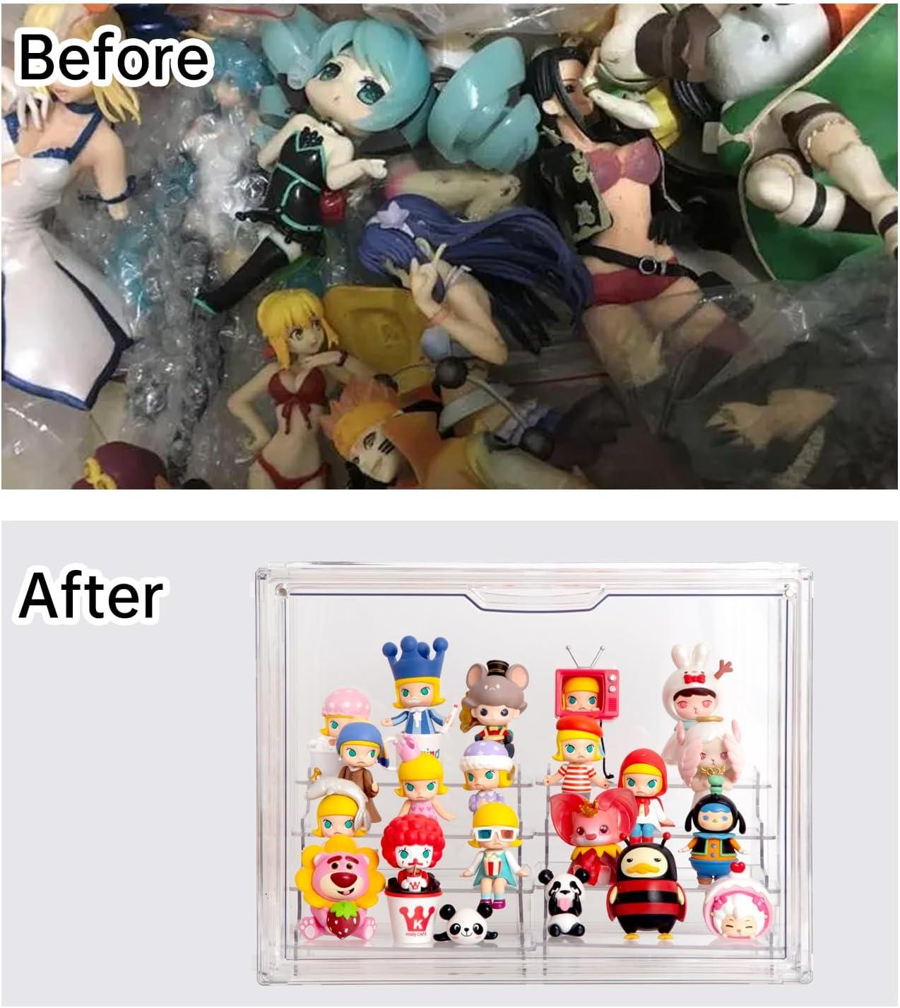 Clear Acrylic Display Case with Two Display Shelves for Figures, Dustproof Storage Organizer Box with Magnetic Door, Acrylic Collectibiles Showcase